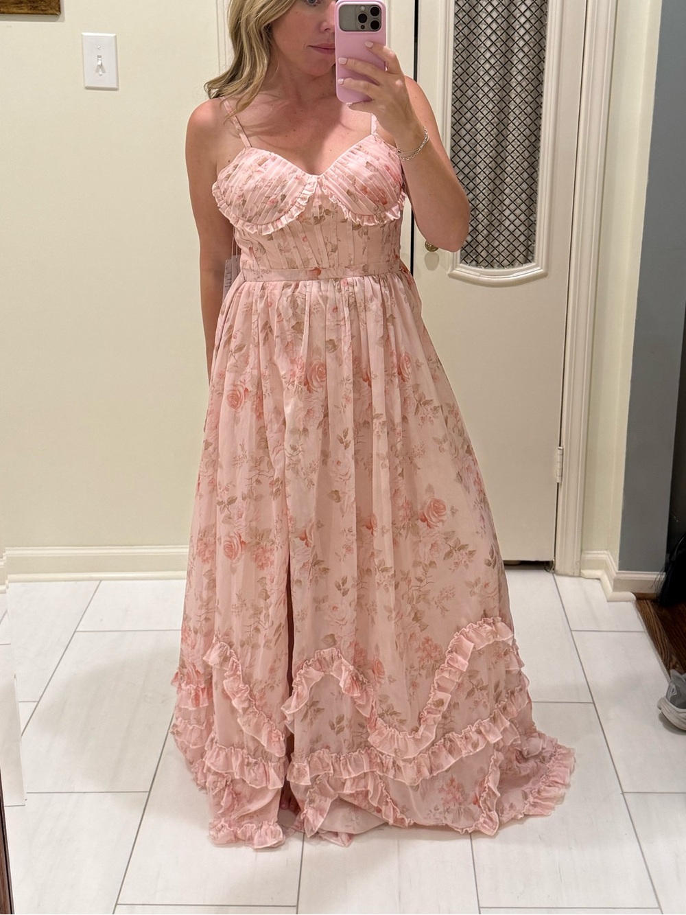 Floral Ruffle Maxi Dress in Blush Pink